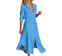 Vhersily 2026 Femmes Robe D'Été Longue Col En V Avec Revers, Manches Longues De Travail Pour Mariée Mariage Plage Voyage Classique Léger Respirant Chic Élégant Confortable
