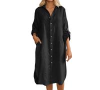 Vhersily 2026 Femmes Robe en Coton Lin Ligne A Col En V avec Boutons Housse de Costume Mer Bikini Cover Up Long Casual Été Beachwear Confortable Léger et Respirant pour les Loisirs, Noir , L