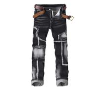 Vhersily 2026 Jeans Hommes Automne Coupe Droite Bodycon Fermeture À Glissière et Ouverture Jeans avec Déchirures Bodycon Jambe Serrée Pantalon Long Urbain à la Mode Doux et Léger Loisirs, Noir 2, XL