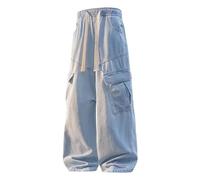 Vhersily 2026 Jeans pour Hommes en Denim, Pantalon Cargo Droit Jambe Large Vintage à la Mode Gym Moto Basket Hip Hop, Pantalon de Jogging Pantalon Japonais Style Streetwear Sport, C Bleu clair, XXL