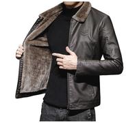Vhersily 2026 Manteau en Cuir Vintage pour Hommes Manteaux en Simili Cuir Doublure Polaire Manteau En PU Mode Confortable Veste De Motard Classique Couleur Unie Coupe Vent Militaire pour VTT Golf