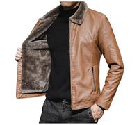 Vhersily 2026 Manteau en Cuir Vintage pour Hommes Manteaux en Simili Cuir Doublure Polaire Manteau En PU Mode Confortable Veste De Motard Classique Couleur Unie Coupe Vent Militaire pour VTT Golf