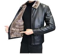 Vhersily 2026 Manteau en Cuir Vintage pour Hommes Manteaux en Simili Cuir Doublure Polaire Manteau En PU Mode Confortable Veste De Motard Classique Couleur Unie Coupe Vent Militaire pour VTT Golf