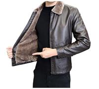 Vhersily 2026 Manteau en Cuir Vintage pour Hommes Manteaux en Simili Cuir Doublure Polaire Manteau En PU Mode Confortable Veste De Motard Classique Couleur Unie Coupe Vent Militaire pour VTT Golf