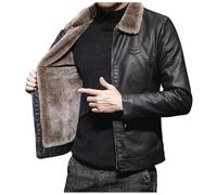 Vhersily 2026 Manteau en Cuir Vintage pour Hommes Manteaux en Simili Cuir Doublure Polaire Manteau En PU Mode Confortable Veste De Motard Classique Couleur Unie Coupe Vent Militaire pour VTT Golf