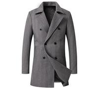 Vhersily 2026 Manteau en laine à carreaux double poitrine pour homme chaud trench double boutonnage en tweed chevrons manteau mélangé avec col encoche pour affaires mariage bureau cérémonie, gris, S