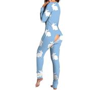 Vhersily 2026 Pyjama Sexy Femme avec Ouverture Arrière Une seule pièce Pyjama Ensemble avec Rabat Barboteuse Manches Longues Body Pyjama Onesie Curvy Ensemble Couple Training Sportwear, Bleu, M