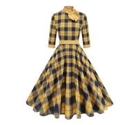 Vhersily 2026 Robe écossaise Femme Vintage Hepburn à Peintures Big Swing Cérémonie Midi Robes de Cocktail Vêtements de Noël Cérémonie Slim Fit Robe de Soirée Costumes de princesse Cadeau Nouvel An