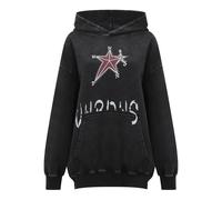 Vhersily 2026 Sweat à Capuche Punk Y2K Femmes Saison Printemps Gothique Modèle d'Impression Tendance Casual Mode Crâne Veste Pull Harajuku Hippie Style Streetwear Sport Skater, Noir 1, S