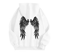 Vhersily 2026 Veste Homme Unisexe Ailes Noir Capuche Imprimer Ailes d'Ange Hiver Multiples Couleurs Automne Hiver Doux Chaud Minimaliste à la Mode Quotidienne Modèle Polyvalent et Confortable, A blanc