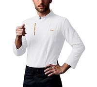 Vhersily Blanc Chef Uniforme Manches Longues Manteau T-Shirt Hôtel Veste Restaurant Boulangerie Respirant Vêtements de Cuisine Maquette Bar Classique Barista Caffe Restauration Travail Barman Homme