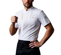 Vhersily Blanc Chef Uniforme Manches Longues Manteau T-Shirt Hôtel Veste Restaurant Boulangerie Respirant Vêtements de Cuisine Maquette Bar Classique Barista Caffe Restauration Travail Barman Homme, W