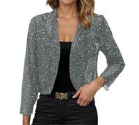 Vhersily Blazers Femmes Vestes Élégantes à Manches Longues Paillettes Cardigan Veste Manteaux Classique Outwear Bolero Slim Fit Veste Clubwear Léger Pour Femmes et Filles Déguisements, gris, M