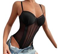 Vhersily Body Femme String Contenant Coton Élastique Élégant Minceur Jumpsuits Bretelles Collants Sous-vêtements Modélisant Shaping Push Up Bodysuit, Noir , M