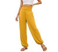 Vhersily Boho Chic Basic Yoga Pantalon large pour femme avec poche Y2K Hip Hop d'hiver élégant à la mode de travail Slim Fit automne hiver doux et léger pour loisirs, jaune, XL
