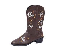 Vhersily Bottes de cowboy brodées pour femme, talon bloc, mi-mollet, chaudes, classiques, bottes de motard montagne western cowboy, hautes confortables, semelle souple antidérapante, marron, 40 EU