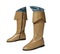 Vhersily Bottes en Cuir PU à Talons Bas Mid Tube Chevaliers Bottes de Renaissance médiévale Cosplay Fête de Carnaval Housses médiévales pour Soirée Mariages Cérémonie, B kaki, 42 EU