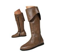 Vhersily Bottes en Cuir PU à Talons Bas Mid Tube Chevaliers Bottes de Renaissance médiévale Cosplay Fête de Carnaval Housses médiévales pour Soirée Mariages Cérémonie, B Marron, 45 EU