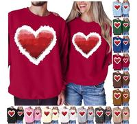 Vhersily Cadeaux Offres 2025 Blouse de Saint Valentin pour Femmes Mignon Amour Coeur Graphique Sweat-shirt à Manches Longues Col Rond Confortable Chemises Confortables, Offres Pulls pour la Mode