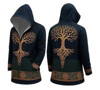 Vhersily Cape à Capuche Homme, Impression de Tatouage 3D Manteau d'Hiver Chaud en Cachemire Viking Veste de Moyenne Longueur Veste de Couple, Streetwear Hiver Coupe Vent Automne Outwear, Bleu marine