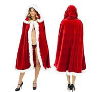 Vhersily Cape de Noël à Capuche Femme en Velours Rouge Costume Cosplay pour Mascarade Carnaval Honorable Père de avec Robe Exploitée Fête 2024, A, Taille Unique