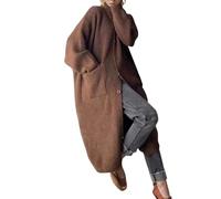 Vhersily Cardigan Long Surdimensionné Femmes Pulls Longs À Capuche Vêtements d'extérieur Avec Poches Outwear à la Mode Couleur Unie Classique Streetwear Hiver Coupe Vent Vestes de Travail Demi-Saisons