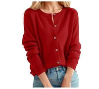 Vhersily Cardigan pour femme en laine mérinos, col rond de couleur unie en tricot fin, pull de style collège, pour les demi-saisons, automne et hiver, doux et chaud, pour mariage, Vin., M