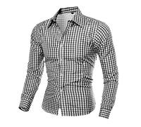 Vhersily Chemise à carreaux pour homme en coton à manches longues avec une chemise, Slim Fit classique formelle Chic Jackets, pour mariage, business, pour Oktoberfest, carnaval, Halloween, Noir , L