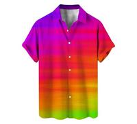 Vhersily Chemise Colorée pour Homme à Manches Courtes Arc-en-ciel Été Pride Month Chemises LGBTQ Pride Stolzmese Shirt Gay Love Rainbow Drapeau Hawaii Hemd Buttons Camies de Plage, multicolore, XL