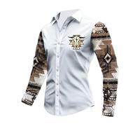 Vhersily Chemise graphique tribal pour homme Chemises à manches longues de style occidental vintage avec col boutonné vers le bas Chemisier de route Hip Hop confortable doux pour demi-saisons, travail