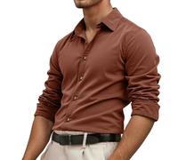Vhersily Chemise Homme Tricoté À Manches Longues Élastique Sans Plis De Travail Avec Poche Formelle Blazer Vintage Slim Fit Confortable Pour Dîner, Danse, Mariage, Loisirs, marron, Large