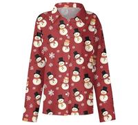 Vhersily Chemises de Noël pour femme à imprimé animal, t-shirt cadeau de Noël, manches longues, hawaïen, pull avec boutons, col en V, chemisier de fête, cocktail élégant, Rouge 3, S