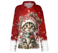 Vhersily Chemises de Noël pour femme à imprimé animal, t-shirt cadeau de Noël, manches longues, hawaïen, pull avec boutons, col en V, chemisier de fête, cocktail élégant, Rouge 5., S