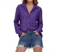 Vhersily Chemisier à manches longues pour femme, avec col en V, pour carnaval, mariage, cocktail, haut, pull de travail, style hipster, couleur unie, Streetwear doux, sexy, aubergine, XXL