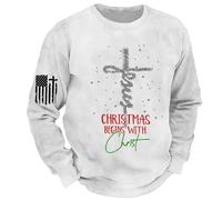 Vhersily Christmas Begins with Christ Sweatshirt homme drôle chrétien Noël Top Foi impression croix pull à manches longues inspirateur religieux Dieu Chemises de loisirs cadeau de Noël, Blanc, S