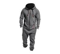 Vhersily Combinaison Jumpsuit pour homme, pyjama à capuche, combinaisons complètes d'une seule pièce, pyjama à fermeture éclair, couleur unie, confortable pour maison, épais en coton thermique pour