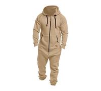 Vhersily Combinaison Jumpsuit pour homme, pyjama à capuche, combinaisons complètes d'une seule pièce, pyjama à fermeture éclair, couleur unie, confortable pour maison, épais en coton thermique pour