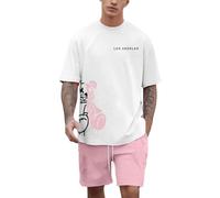 Vhersily Combinaison pour homme, à manches courtes, T-shirt et short court, pyjama imprimé d'été, en coton, léger, respirant, esthétique, Streetwear, Y2K, à la mode, de basket-ball de sport, W Rose, M