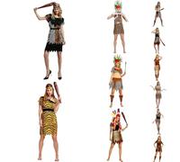 Vhersily Costume de jungle pour femme, pour Cosplay, âge de pierre, léopard indien, caftan, bandana et jambières Wilma Style de base Vintage Rave Party Clubwear Curvy Costumes Carnaval, Marron 3