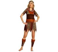 Vhersily Costume de jungle pour femme, pour Cosplay, âge de pierre, léopard indien, caftan, bandana et jambières Wilma Style de base Vintage Rave Party Clubwear Curvy Costumes Carnaval, Marron 1