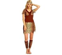 Vhersily Costume de jungle pour femme, pour Cosplay, âge de pierre, léopard indien, caftan, bandana et jambières Wilma Style de base Vintage Rave Party Clubwear Curvy Costumes Carnaval, Marron 2