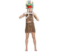 Vhersily Costume de jungle pour femme, pour Cosplay, âge de pierre, léopard indien, caftan, bandana et jambières Wilma Style de base Vintage Rave Party Clubwear Curvy Costumes Carnaval, Marron 4