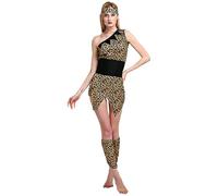 Vhersily Costume de jungle pour femme, pour Cosplay, âge de pierre, léopard indien, caftan, bandana et jambières Wilma Style de base Vintage Rave Party Clubwear Curvy Costumes Carnaval, Marron 10