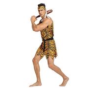 Vhersily Costume de Jungle pour homme, pour Cosplay, Age de pierre, Léopard Indien, Caftan, Bandana et Jambières Costume de carnaval Wilma Style Basic Vintage Rave Party Clubwear, Marron 11, Taille