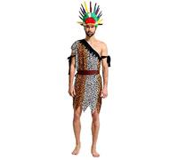 Vhersily Costume de Jungle pour homme, pour Cosplay, Age de pierre, Léopard Indien, Caftan, Bandana et Jambières Costume de carnaval Wilma Style Basic Vintage Rave Party Clubwear, Marron 3, Taille