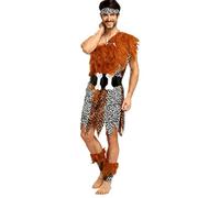 Vhersily Costume de Jungle pour homme, pour Cosplay, Age de pierre, Léopard Indien, Caftan, Bandana et Jambières Costume de carnaval Wilma Style Basic Vintage Rave Party Clubwear, Marron 8, Taille