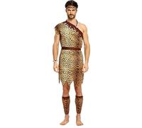 Vhersily Costume de Jungle pour homme, pour Cosplay, Age de pierre, Léopard Indien, Caftan, Bandana et Jambières Costume de carnaval Wilma Style Basic Vintage Rave Party Clubwear, Marron 2, Taille