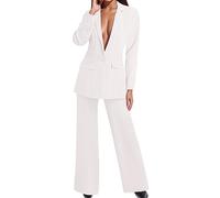 Vhersily Costume femme élégant 2 pièces salon ensemble complet blazer manteau avec boutons pantalon long taille haute ensemble de deux pièces avec pantalon de cérémonie, blanc, M