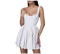 Vhersily Damen Spaghettiträger Minikleid Sommer Rückenfrei Tie Up Fishbone Taille Korsett Shaping A Linie Kleid Aesthetic Ruffle Corset Mini Flowy Dresses White Graduation Dress, blanc, L