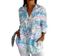 Vhersily Débardeur boutonné pour femme avec col en V décontracté, manches longues, t-shirt large, chemise de nuit courte, pull Y2K, pour sortir, loisirs, polyvalent combiné avec short, Blanc, M